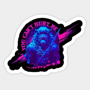 Synthwave Samurai Lion - You can't Hurt Me Sticker